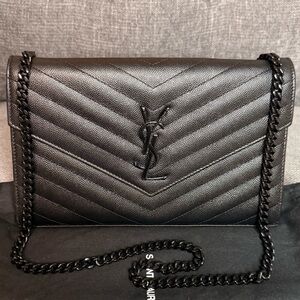 Saint Laurent YSL Cassandre all black medium wallet on chain
